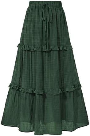 BGDK Cotton Ribbed Panel Skirt for Women - Knee Length Pleated